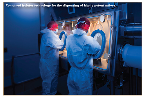 Contained isolator technology for the dispensing of highly potent actives.
