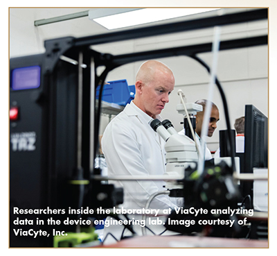 Researchers inside the laboratory at ViaCyte analyzing data in the device engineering lab. Image courtesy of ViaCyte, Inc.